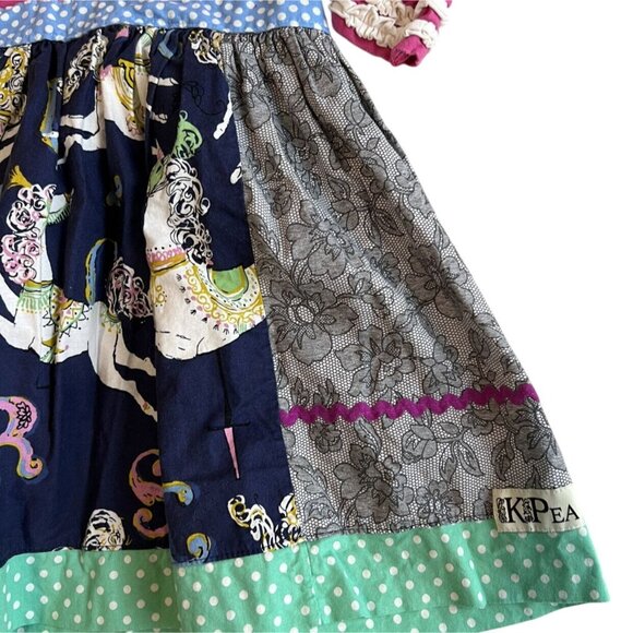 KPea Belted Pony Dress Girls Multicolor Long Sleeve Pullover Size 5T - Picture 9 of 10